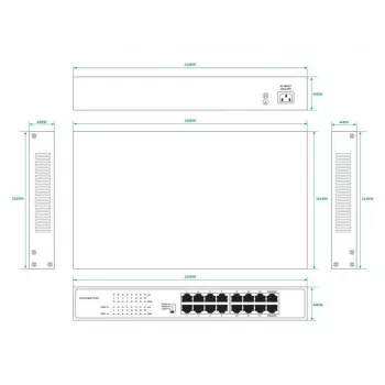 Nevaldomas komutatorius Lanview LVN-1U-16PORT-1G 16 prievadų 1 Gbps Ethernet, stovo montavimo 1U