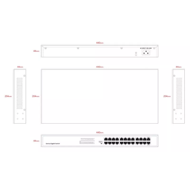 Nevaldomas komutatorius Lanview LVN-1UMOUNT-24PORT-1G 24 prievadų Gigabit Ethernet komutatorius, 1U montavimui