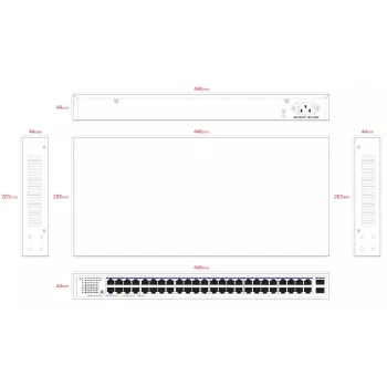 Lanview nevaldomas komutatorius LVN-1UMOUNT-48PORT-2SFP-1G — 48x RJ45 1G prievadai, 2x SFP jungtys