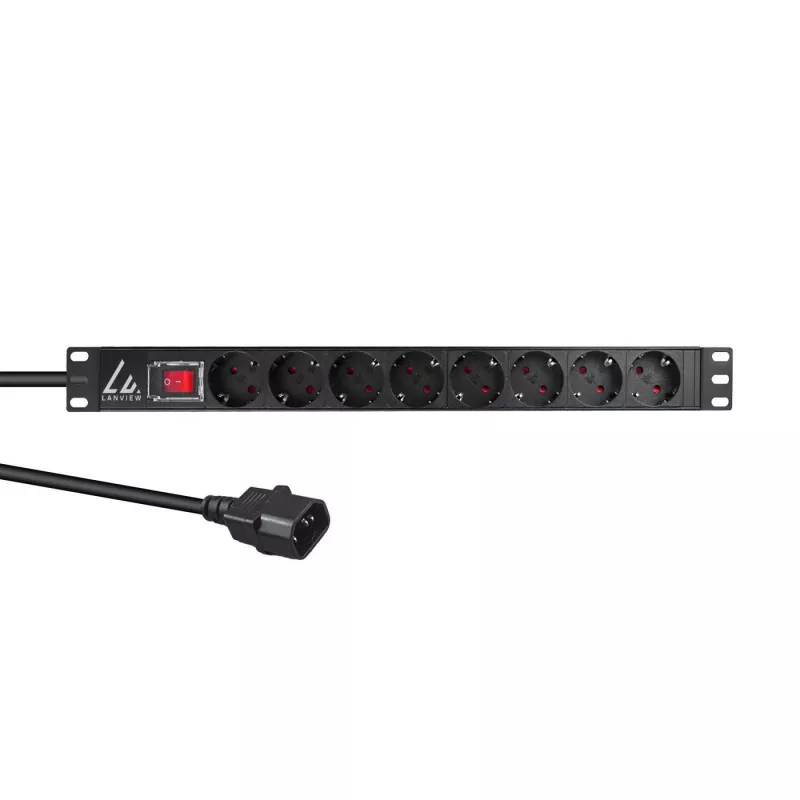 Lanview 19 colių stovo maitinimo juosta 1U 10A, 8x Schuko (LVR-2MSCH-SCH-C13-8)