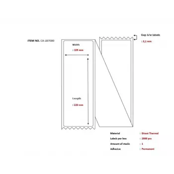 Užfiksuokite terminę siuntimo etiketę 105 x 220 mm CA-LB7000 – tiesioginės terminės etiketės siuntimui