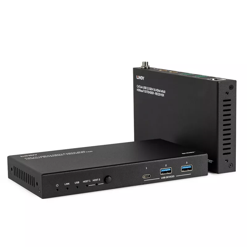 Tinklo siųstuvas-imtuvas Lindy 100m Cat.6A 2 Host USB 3.2 Gen 1 ir HDMI 4K60
