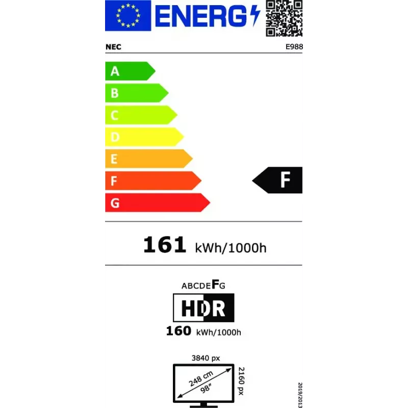 NEC MultiSync E988 Skaitmeninių ženklų plokščiasis ekranas 2,48 m (97,5 colio) LCD 350 cd/m² 4K Ultra HD Juodas 24/7