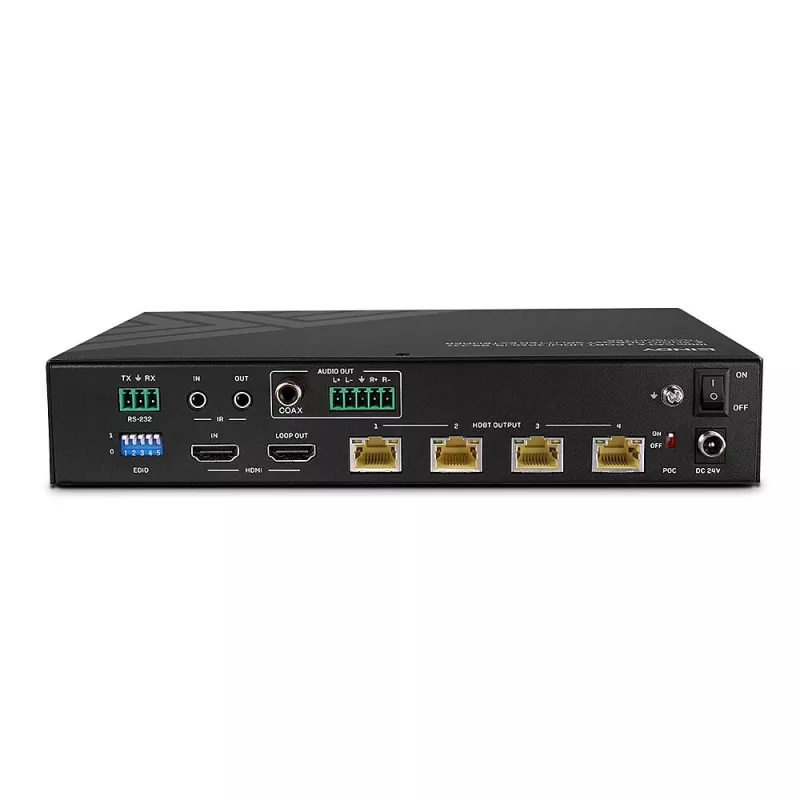 Lindy 100m Cat.6 4 prievadų HDMI 4K60 HDBT skirstytuvo plėtiklis