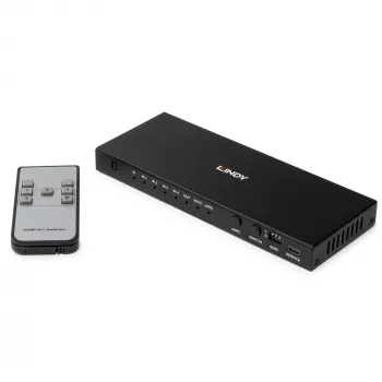 Lindy 4 prievadų HDMI 8K60 jungiklis su eARC HDMI USB A USB C