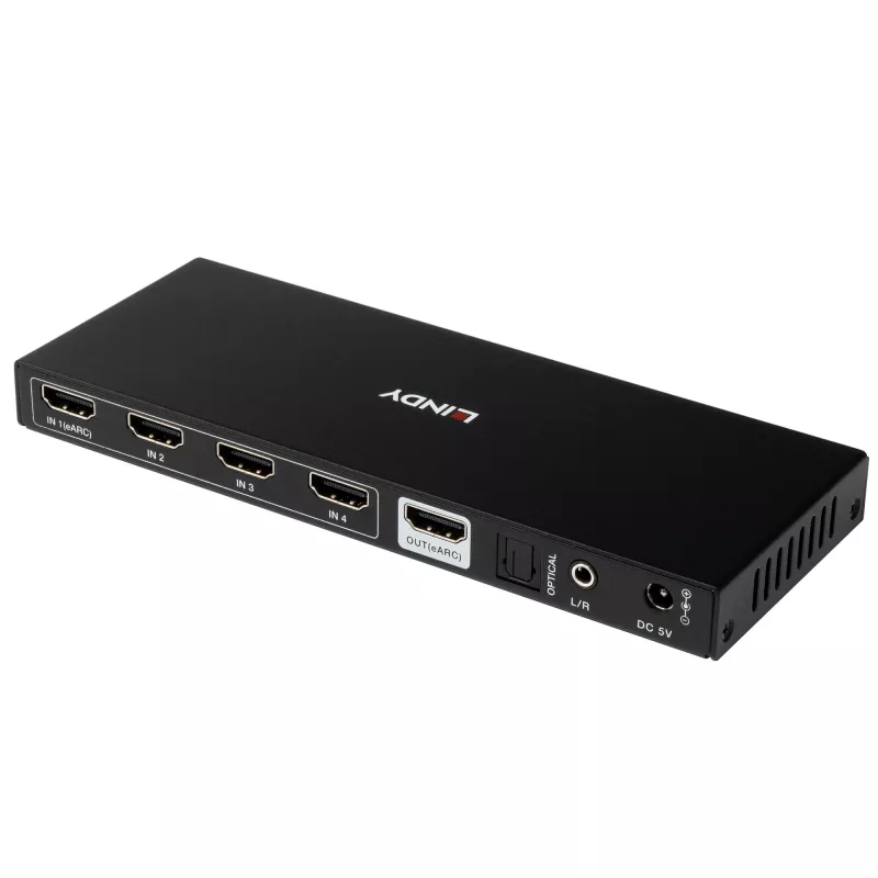 Lindy 4 prievadų HDMI 8K60 jungiklis su eARC HDMI USB A USB C