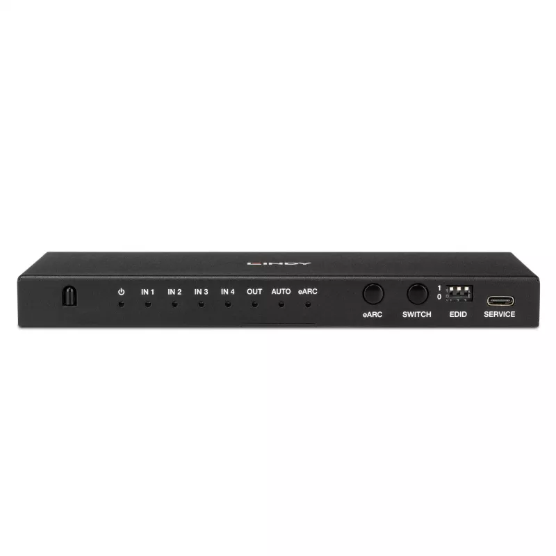 Lindy 4 prievadų HDMI 8K60 jungiklis su eARC HDMI USB A USB C