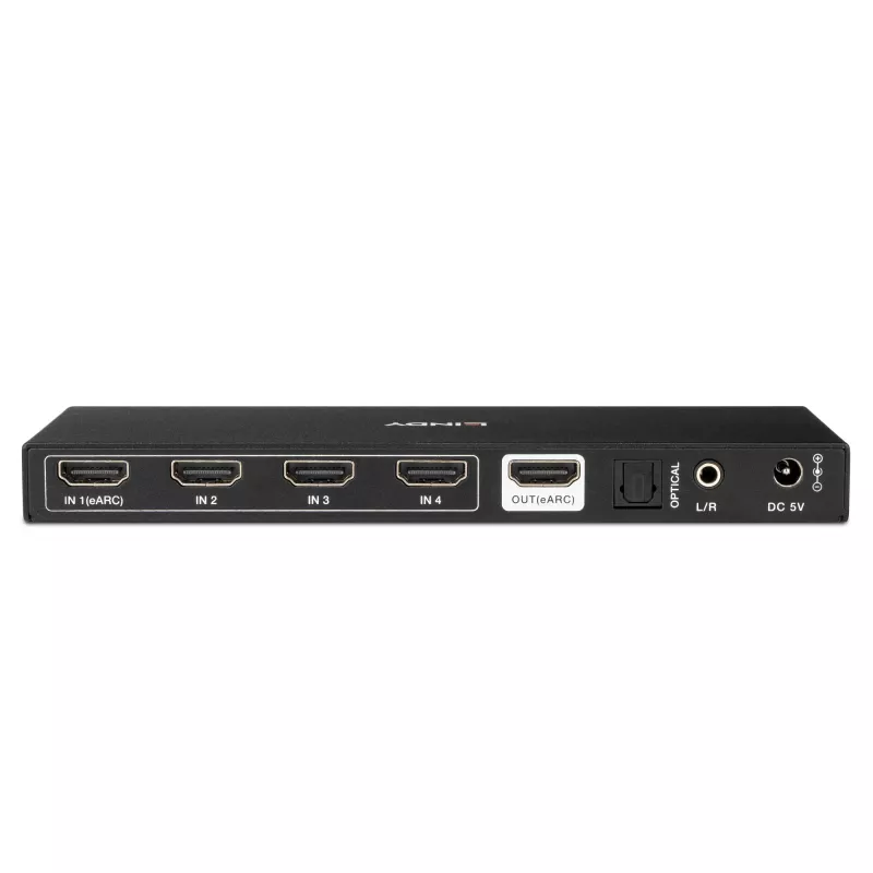 Lindy 4 prievadų HDMI 8K60 jungiklis su eARC HDMI USB A USB C