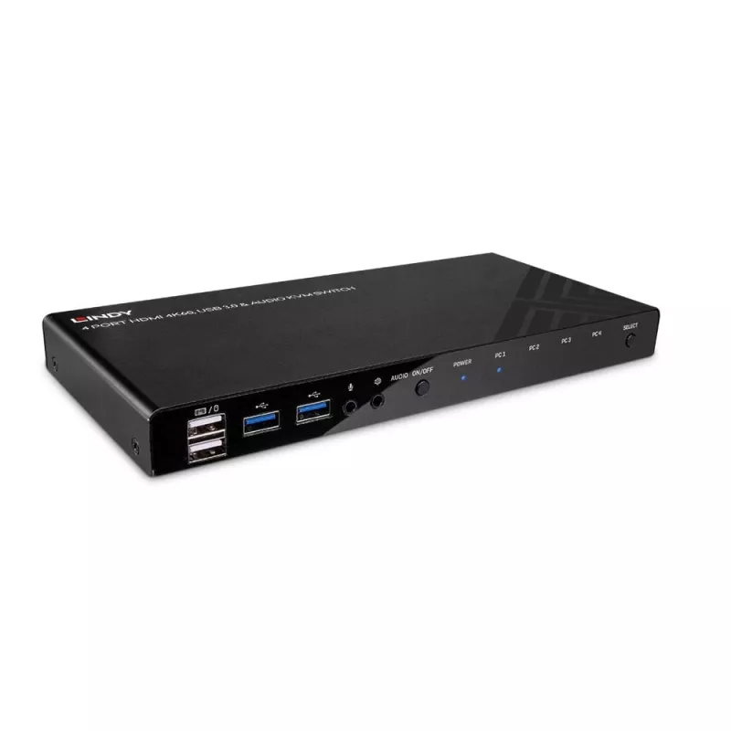 Lindy 4 prievadų HDMI 4K60, USB 3.0 ir garso KVM jungiklis