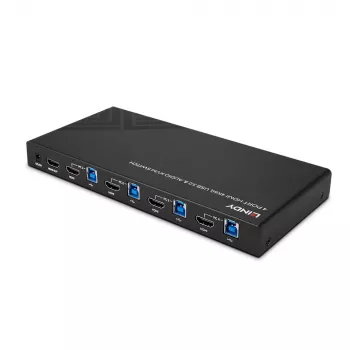Lindy 4 prievadų HDMI 4K60, USB 3.0 ir garso KVM jungiklis