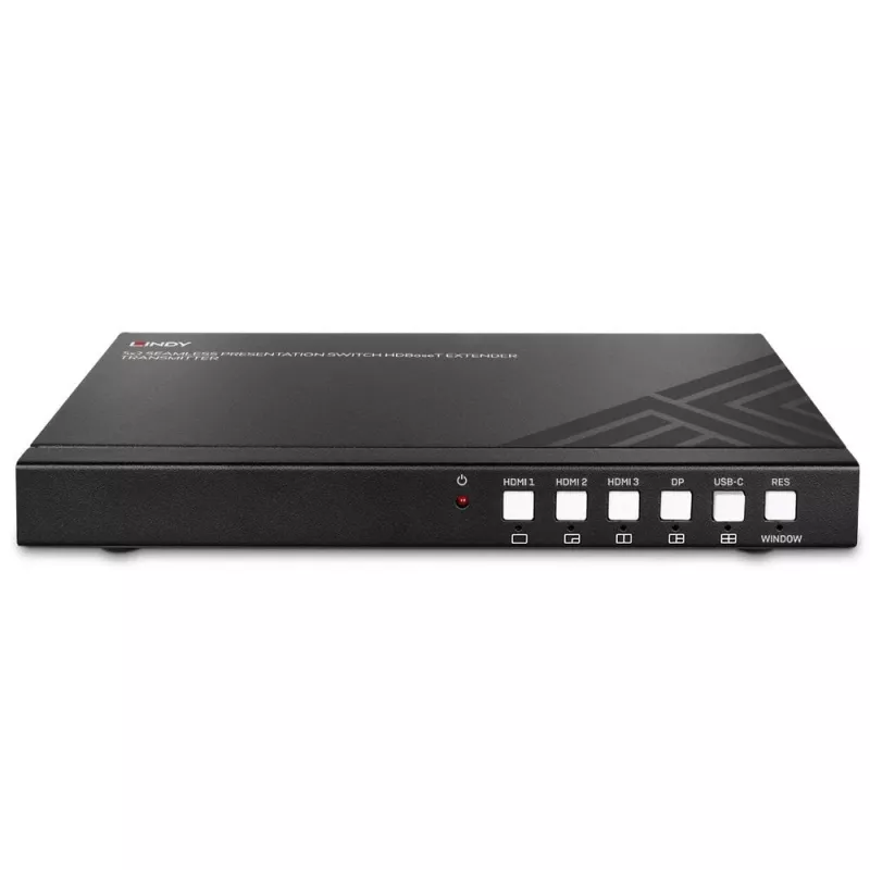 AV siųstuvas Lindy 5 prievadų vientisas prezentacijos perjungiklis su HDBaseT ilgintuvu 3840 x 2160 pikselių