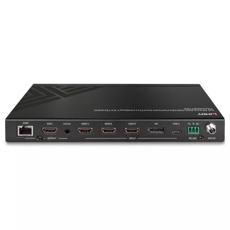 AV siųstuvas Lindy 5 prievadų vientisas prezentacijos perjungiklis su HDBaseT ilgintuvu 3840 x 2160 pikselių