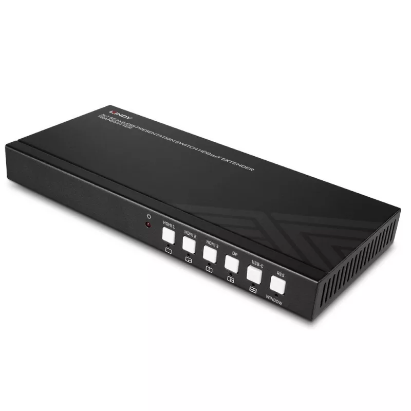 AV siųstuvas Lindy 5 prievadų vientisas prezentacijos perjungiklis su HDBaseT ilgintuvu 3840 x 2160 pikselių