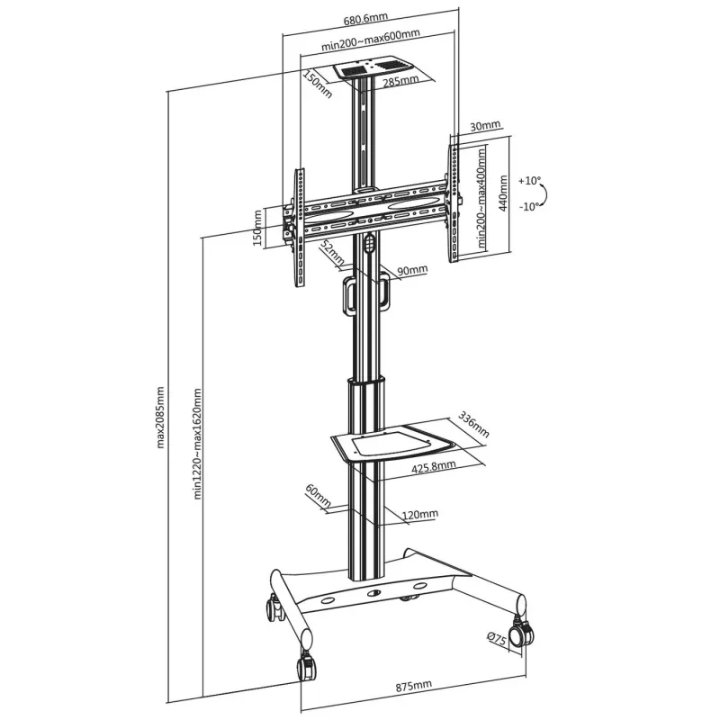 Vivolink VLFS3266C TV laikiklis/stovas 165,1 cm (65 col.) juodas