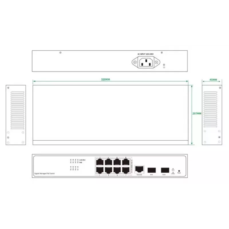 Tinklo komutatorius Ernitec ELECTRA-M08-1GB-150W 8 prievadų 1GB 150W