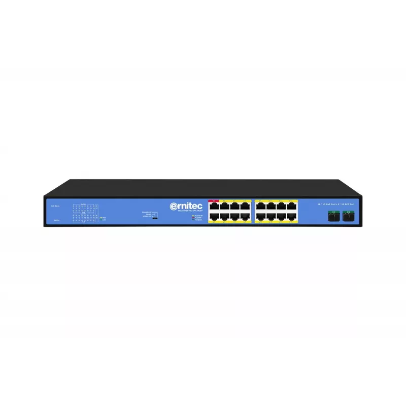 ERNITEC nevaldomas PoE jungiklis ELECTRA-U16-1GB 16 prievadų, 1 GbE jungtis, 285W galios biudžetas