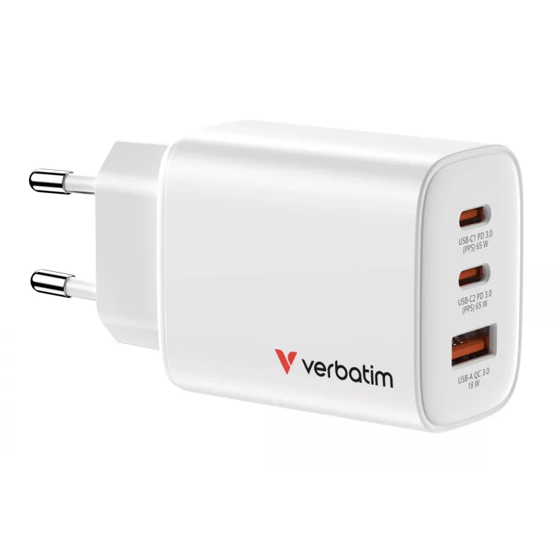 Verbatim Essentials GaN Charger 65W EU plug White, Indoor, AC, 20 V, White