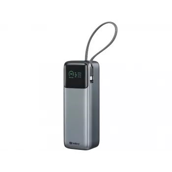 Išorinė baterija SANDBERG All-in1 Powerbank 27000 PD 240W — 27000 mAh LiPo, 240W išvestis, 1× USB-A, 1× USB-C, 3,6 V — Juoda/Pilka