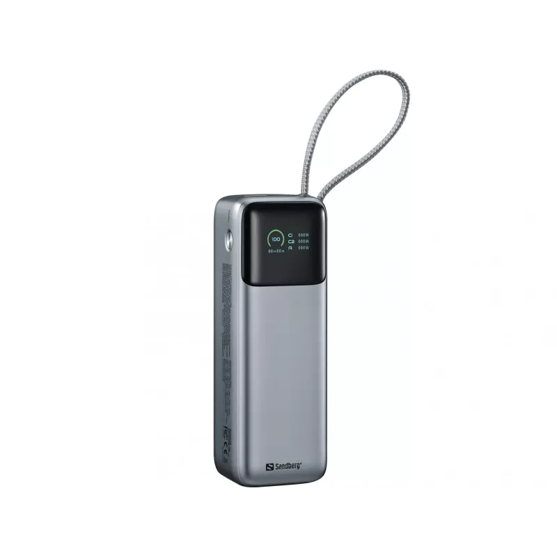 Išorinė baterija SANDBERG All-in1 Powerbank 27000 PD 240W — 27000 mAh LiPo, 240W išvestis, 1× USB-A, 1× USB-C, 3,6 V — Juoda/Pilka