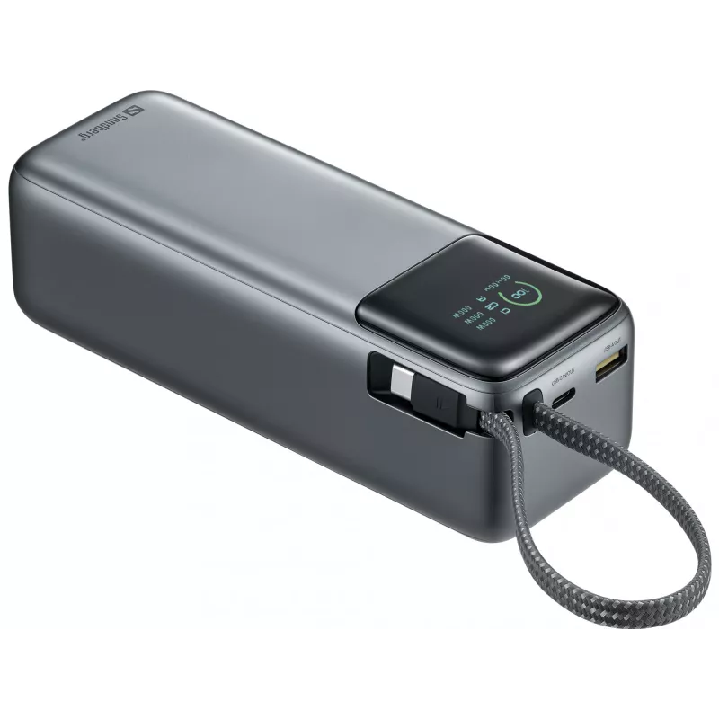 Išorinė baterija SANDBERG All-in1 Powerbank 27000 PD 240W — 27000 mAh LiPo, 240W išvestis, 1× USB-A, 1× USB-C, 3,6 V — Juoda/Pilka