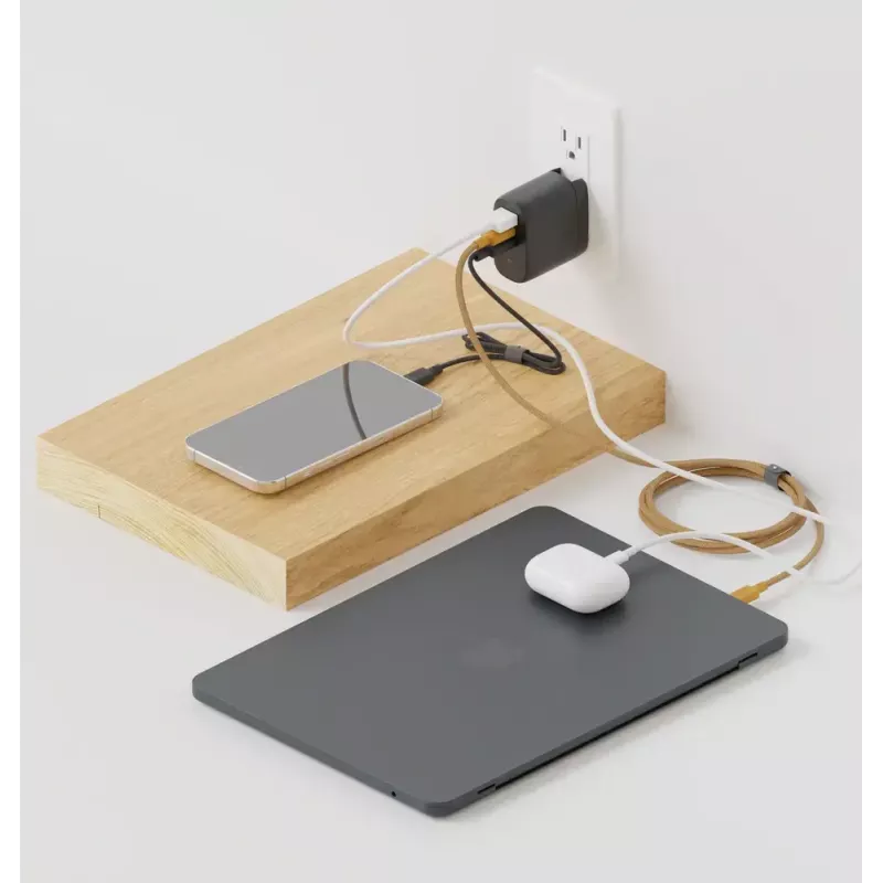 „Fast GaN“ įkroviklis „Native Union Fast Gan Charger Pd 67W“ baltas, tarpt. 2C1A USB‑C 2 prievadai 67 W AC 100–240 V apsauga nuo viršsrovių, viršįtampių, perkaitimo
