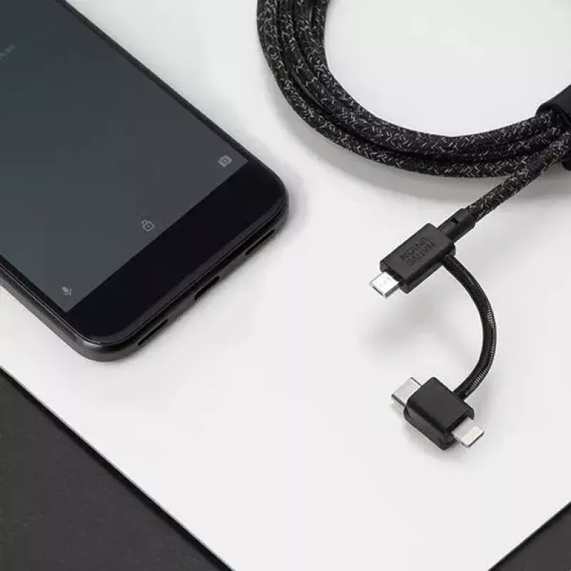 USB 2.0 duomenų kabelis native union BELT-ULC-ZEB-NP 2 m USB A į USB‑C / Micro‑USB B / Lightning juoda balta