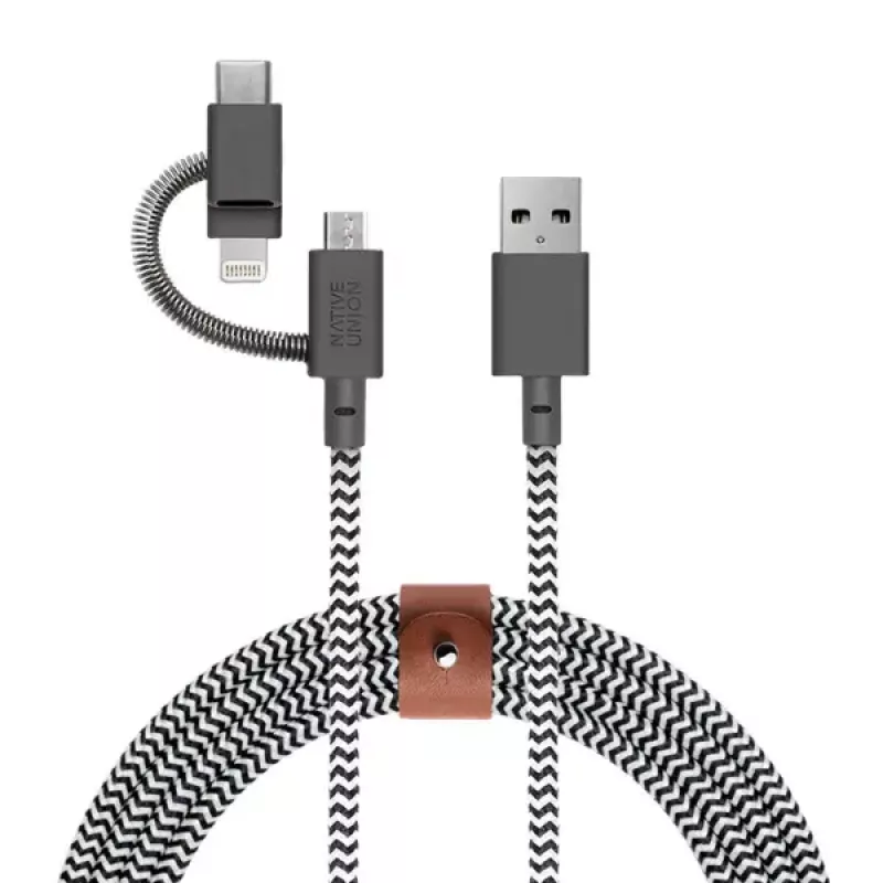 USB 2.0 duomenų kabelis native union BELT-ULC-ZEB-NP 2 m USB A į USB‑C / Micro‑USB B / Lightning juoda balta