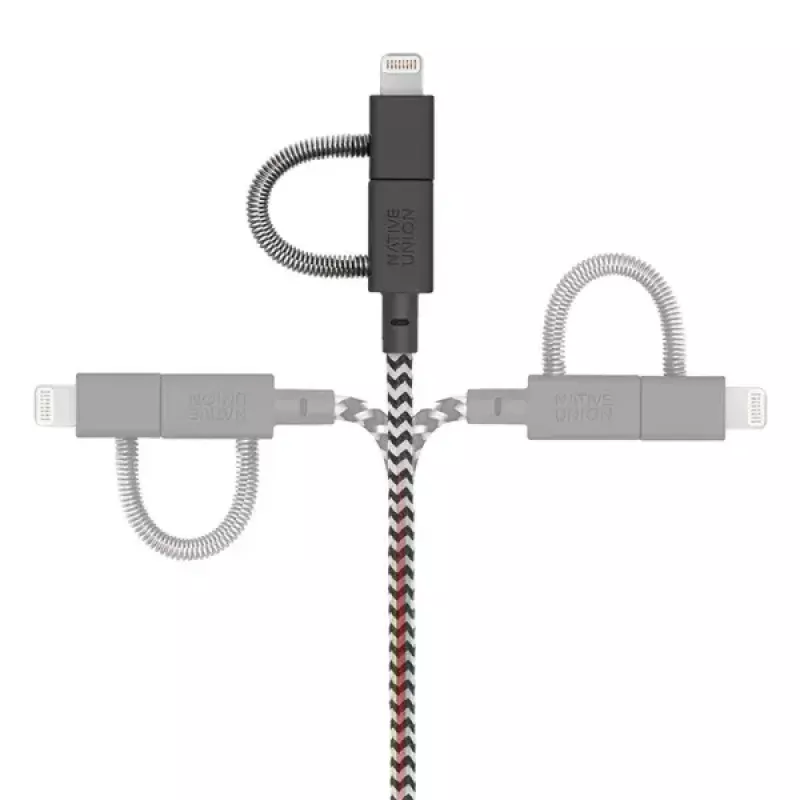 USB 2.0 duomenų kabelis native union BELT-ULC-ZEB-NP 2 m USB A į USB‑C / Micro‑USB B / Lightning juoda balta