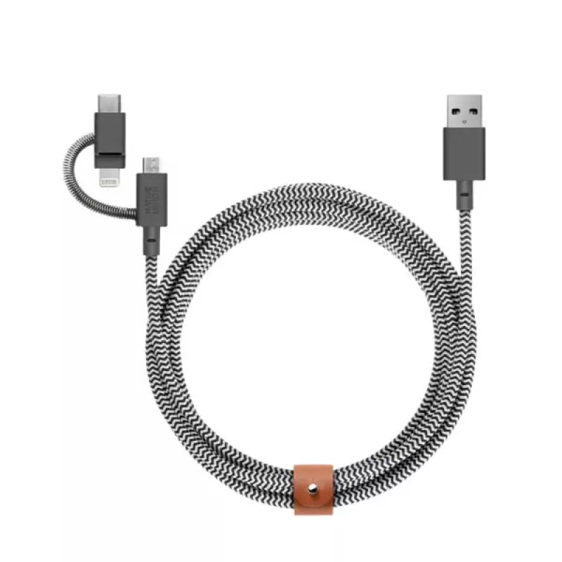 USB 2.0 duomenų kabelis native union BELT-ULC-ZEB-NP 2 m USB A į USB‑C / Micro‑USB B / Lightning juoda balta