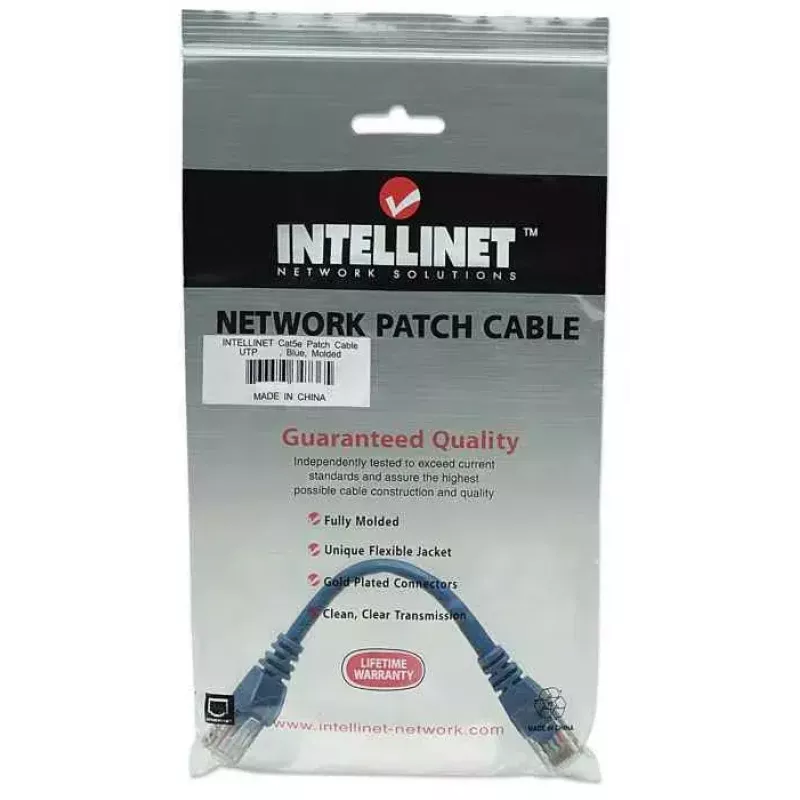Intellinet tinklo kabelis, Cat5e, 0,5 m, mėlynas, CCA, U/UTP, PVC, RJ45, paauksuoti kontaktai, apsaugotas nuo užkliuvimo, apsaugotas įvorėmis, garantija visam naudojimo laikui