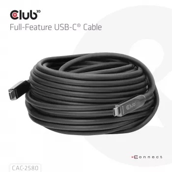 CLUB3D 15M Full-Feature USB-C® Kabelis / 49.21ft 8K60Hz 10Gbps 60W
