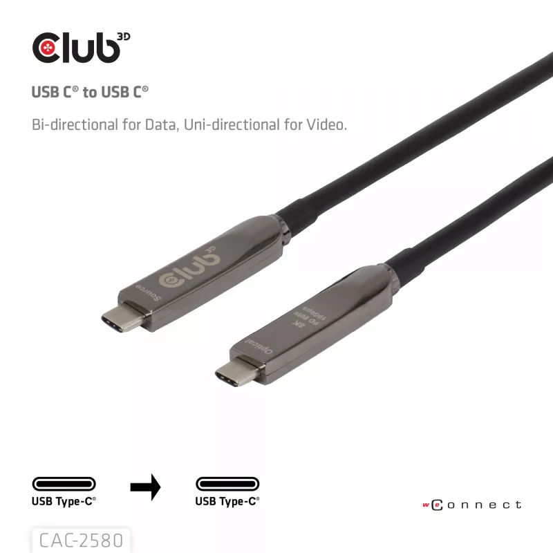 CLUB3D 15M Full-Feature USB-C® Kabelis / 49.21ft 8K60Hz 10Gbps 60W
