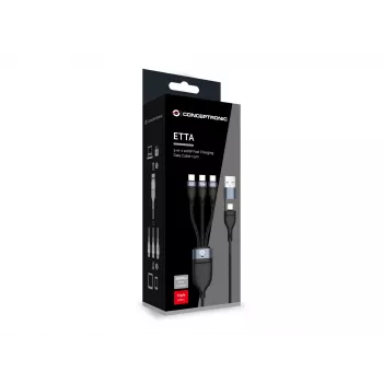 Conceptronic ETTA06B15C 3-in-1 100W greito įkrovimo duomenų laidas 1,5 m, triguba USB-C, USB 2.0, E-Mark