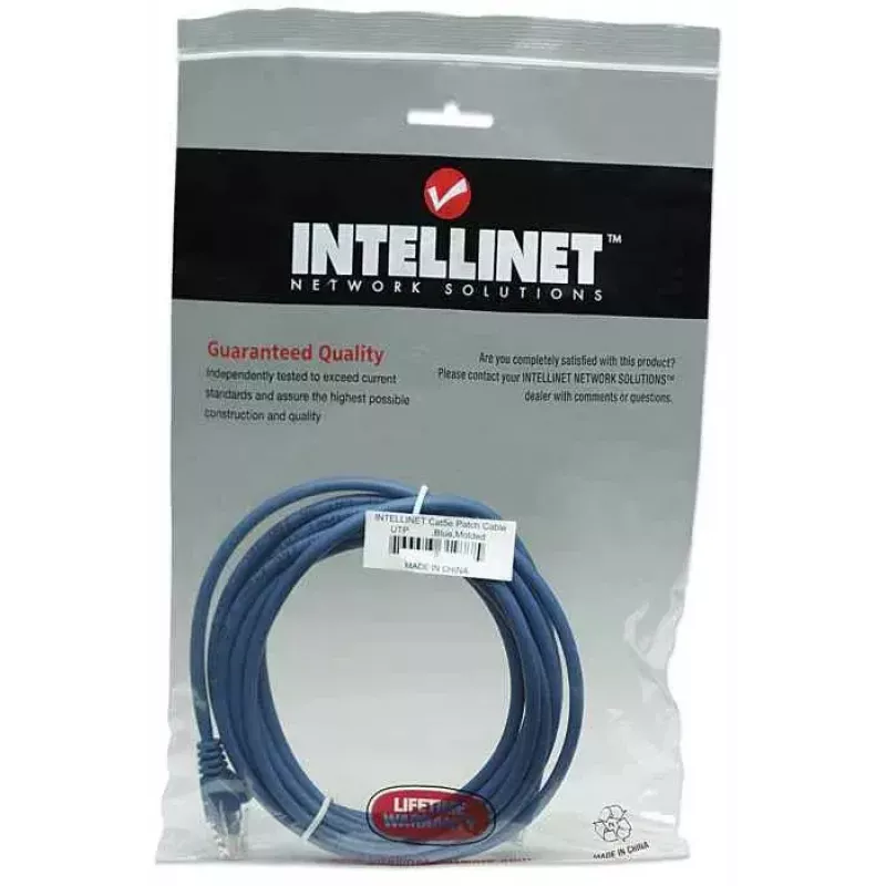 Intellinet tinklo komutacinis kabelis, Cat5e, 1 m, mėlynas, CCA, U/UTP, PVC, RJ45, paauksuoti kontaktai, be užkliuvimų, su apsaugine įmova, garantija visam laikui