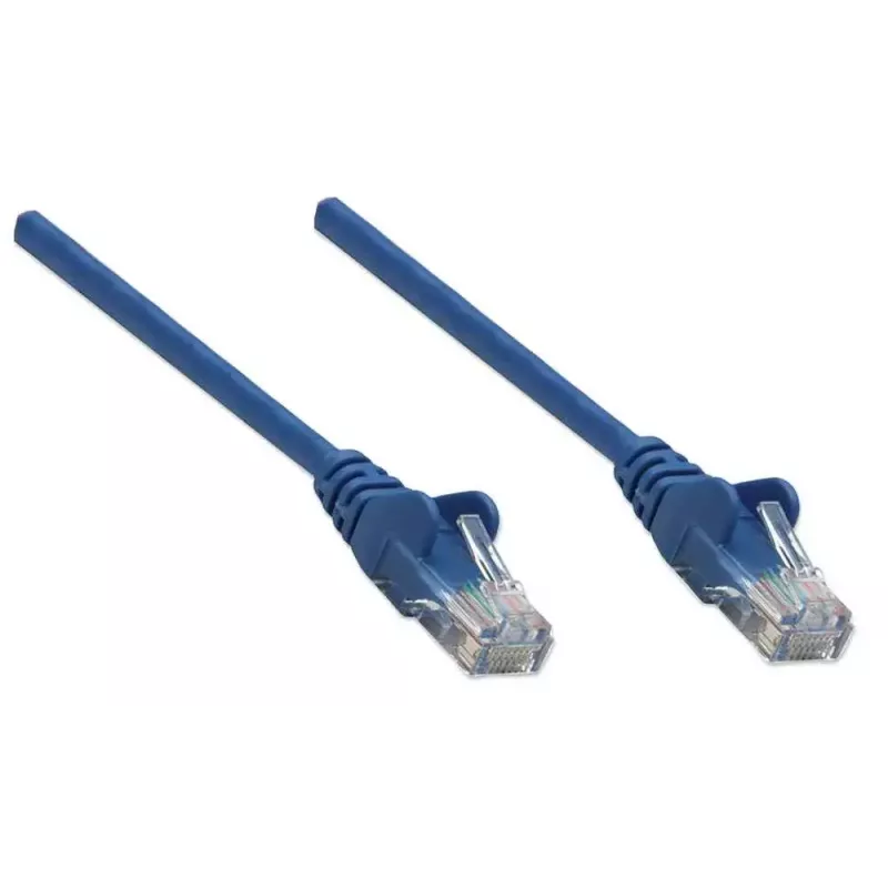 Intellinet tinklo komutacinis kabelis, Cat5e, 1 m, mėlynas, CCA, U/UTP, PVC, RJ45, paauksuoti kontaktai, be užkliuvimų, su apsaugine įmova, garantija visam laikui