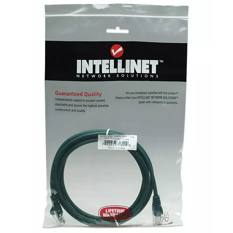Intellinet tinklo komutacinis kabelis, Cat5e, 2m, Green, CCA, U/UTP, PVC, RJ45, Gold Plated Contacts, Snagless, Booted, Lifetime Warranty
