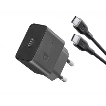Cellularline Super Fast Charger Kit 25W - USB-C į USB-C - Samsung 25W super greito įkrovimo PD tinklo įkroviklis su USB-C į USB-C kabeliu