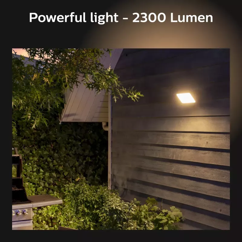 Išmanus lauko sieninis šviestuvas Philips Hue White Welcome Floodlight, 20,5 W LED, 220–240 V įėjimas, 24 V lemputė, juodas, 160×220×153 mm