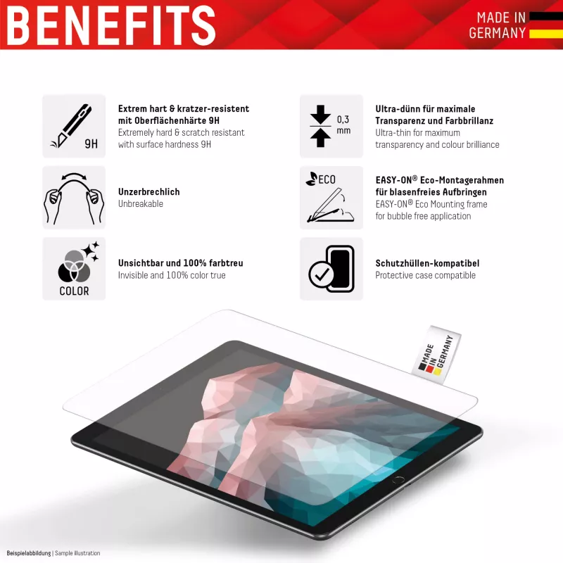 Displex Tablet Glass (9H), skirtas Apple iPad (7./8./9. kart.)/Air (3. kart.), Eco montavimo rėmelis, nedūžtantis, itin plonas, nematomas