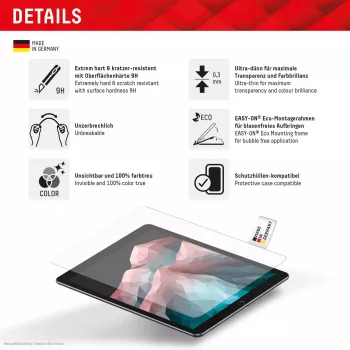 “Displex” planšetės stiklas (9H), skirtas “Samsung Galaxy Tab S7/S8/S9/S9 FE/S10 FE/S10 Lite”, su ekologišku montavimo rėmeliu, nedūžtantis