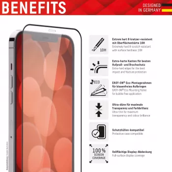 Displex Premium ekrano apsauga (visas paviršius, 10H), skirta Apple iPhone 13/13 Pro/14/16e/17e, Eco montavimo rėmelis, visas paviršius