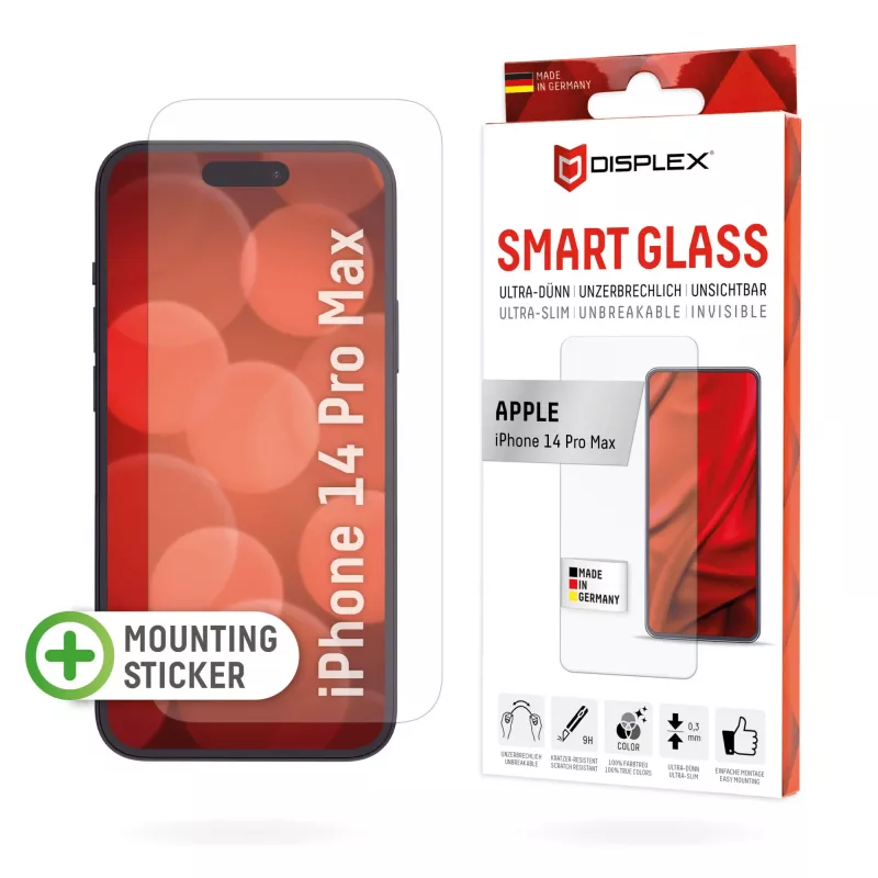 „Displex Smart Glass (9H)“ skirtas „Apple iPhone 14 Pro Max“, tvirtinimo lipdukas, nedūžtantis, itin plonas, nematomas