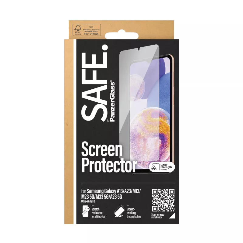 PanzerGlass SAFE. by ® ekrano apsauginė plėvelė Samsung Galaxy A13 | A23 | M13 | M23 5G | M33 5G | A23 5G | Ultra-Wide Fit