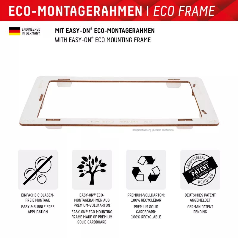 Displex ekrano apsauginis stiklas (10H), skirtas Samsung Galaxy S22/S23, su EASY-ON® Eco montavimo rėmeliu, atsparus įbrėžimams