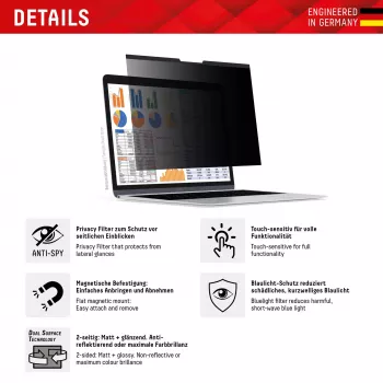 Privatumo filtras Displex PRIVACY SAFE 15,6 colio 2 krypčių magnetinis blizgus/matinis