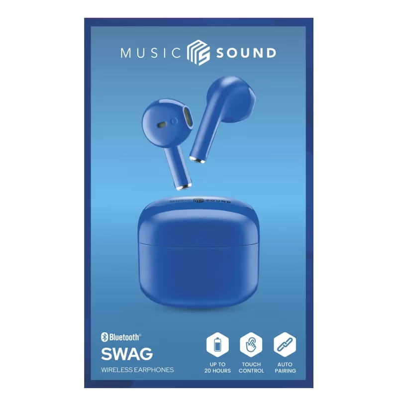Music Sound Swag SWAG yra kapsulės formos belaidės ausinės, siūlomos daugybe ryškių, itin madingų spalvų.