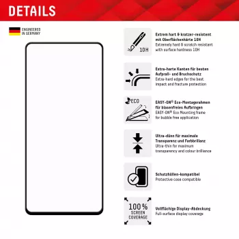 Displex pilno dangos ekrano apsauginis stiklas (10H), skirtas „Samsung Galaxy A54 5G“, su EASY-ON® Eco montavimo rėmeliu