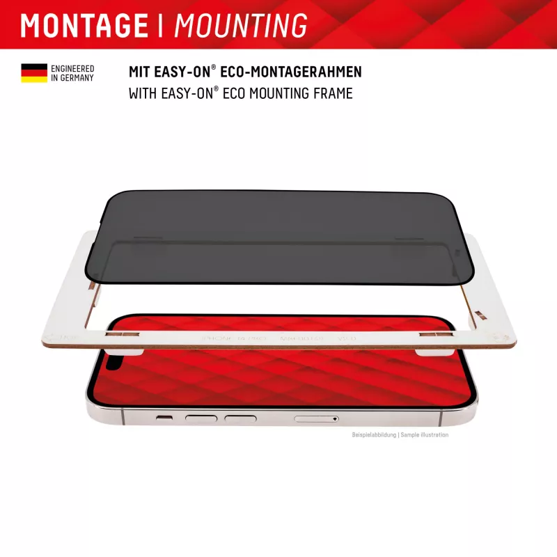 Displex privatumo ekrano apsauga (10H), skirta Apple iPhone 15/15 Pro, Eco montavimo rėmelis, privatumo filtras