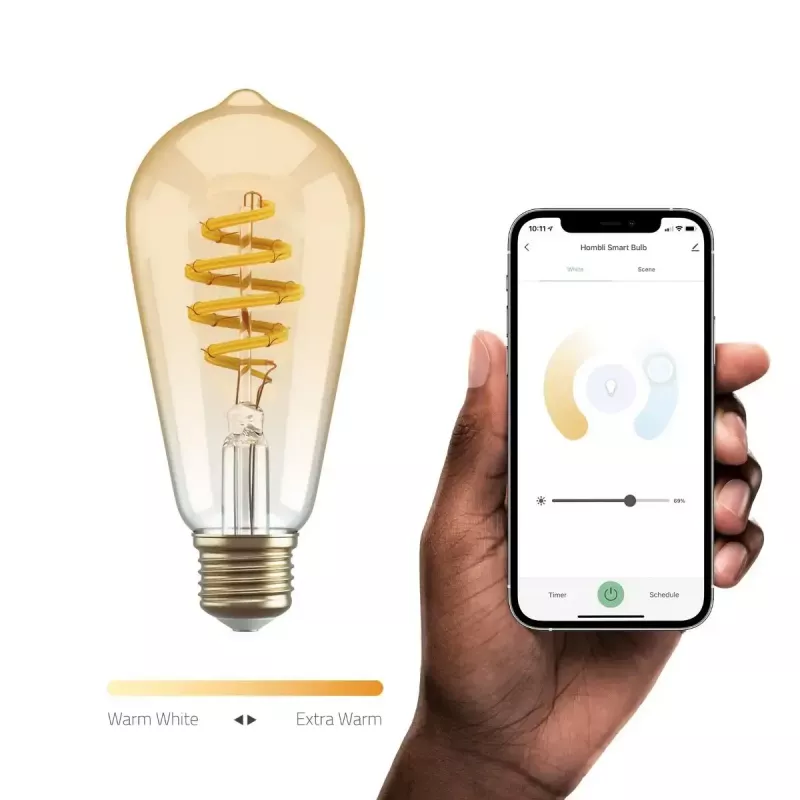 Išmanioji lemputė Hombli HBEB-0212 Wi‑Fi 5,5 W, auksinė, A‑G energijos klasė, Ø61×142 mm