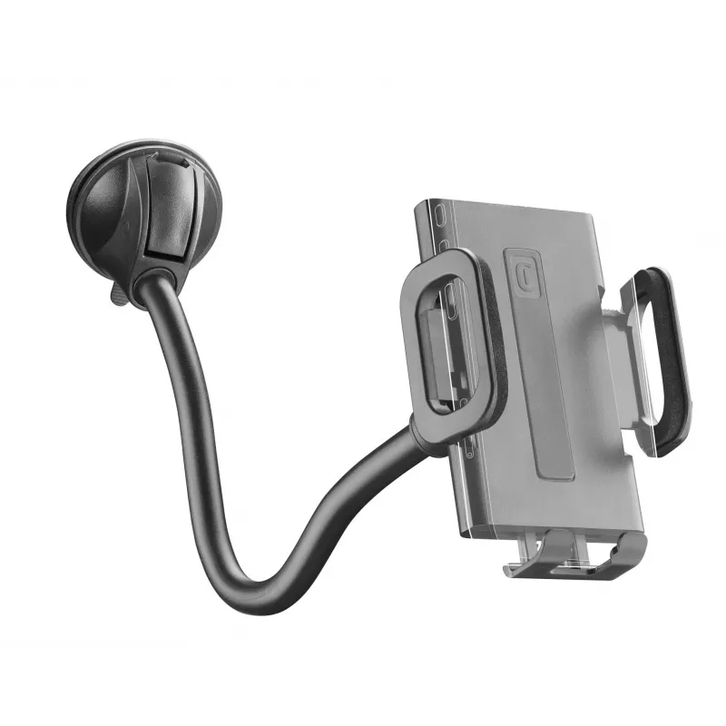 Sourcing Cellularline Hug Flexi XL universalus pasyvus laikiklis su siurbimo taurele mobiliesiems telefonams, juoda/pilka